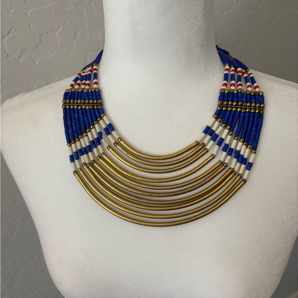 Elegant Blue and Gold Beaded Necklace